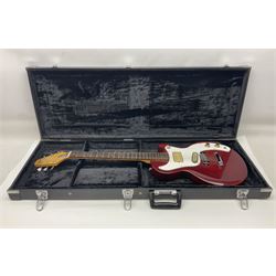 Gibson Marauder style six-string electric guitar with cherry coloured body, marked made in Japan L101cm; in locking hard carrying case