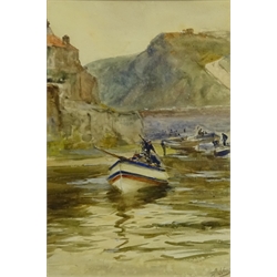 Robert Jobling (Staithes Group 1841-1923): Evening Tide Staithes, watercolour signed 37cm x 25cm Provenance: purchased at the exhibition illustrating the life work of Robert Jobling held at the Armstrong College Newcastle March 1923 Cat. No. S6  