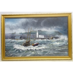 Robert Sheader (British 20th century): Off Scarborough in Choppy Seas, oil on board signed 37cm x 60cm