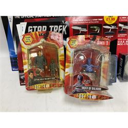 Star Trek - Eaglemoss Official Starships Collection three unopened issue No.1 and Issue No.2; five boxed Fabbri metal figures; and four carded action figures; together with Dr. Who - Eaglemoss Official Figurine Collection unopened Issue No.1; Dr. Who Monster Invasion parts 2 & 3, both unopened; four Dapol carded Dr. Who action figures and two others.