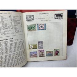 Various empty albums and folders, World stamps including Afghanistan, Bulgaria, Chile, Cuba, Czechoslovakia, British Antarctic Territory, Peru etc, in one box