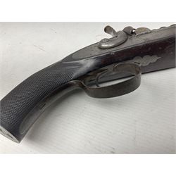 19th century George Gibbs of Bristol .461 cal. muzzle loading percussion match rifle with 28cm cut-down barrel and cut-down stock, Metford type rifling, fitted with additional three folding leaf rear sight to 400yds, back action sight still fitted to tang, maker's name to lock and top of barrel, serial no.439. L46.5cm overall