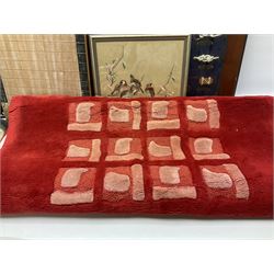 Shove ha'penny board, together with a maritime diorama, small oval mirror, rugs etc