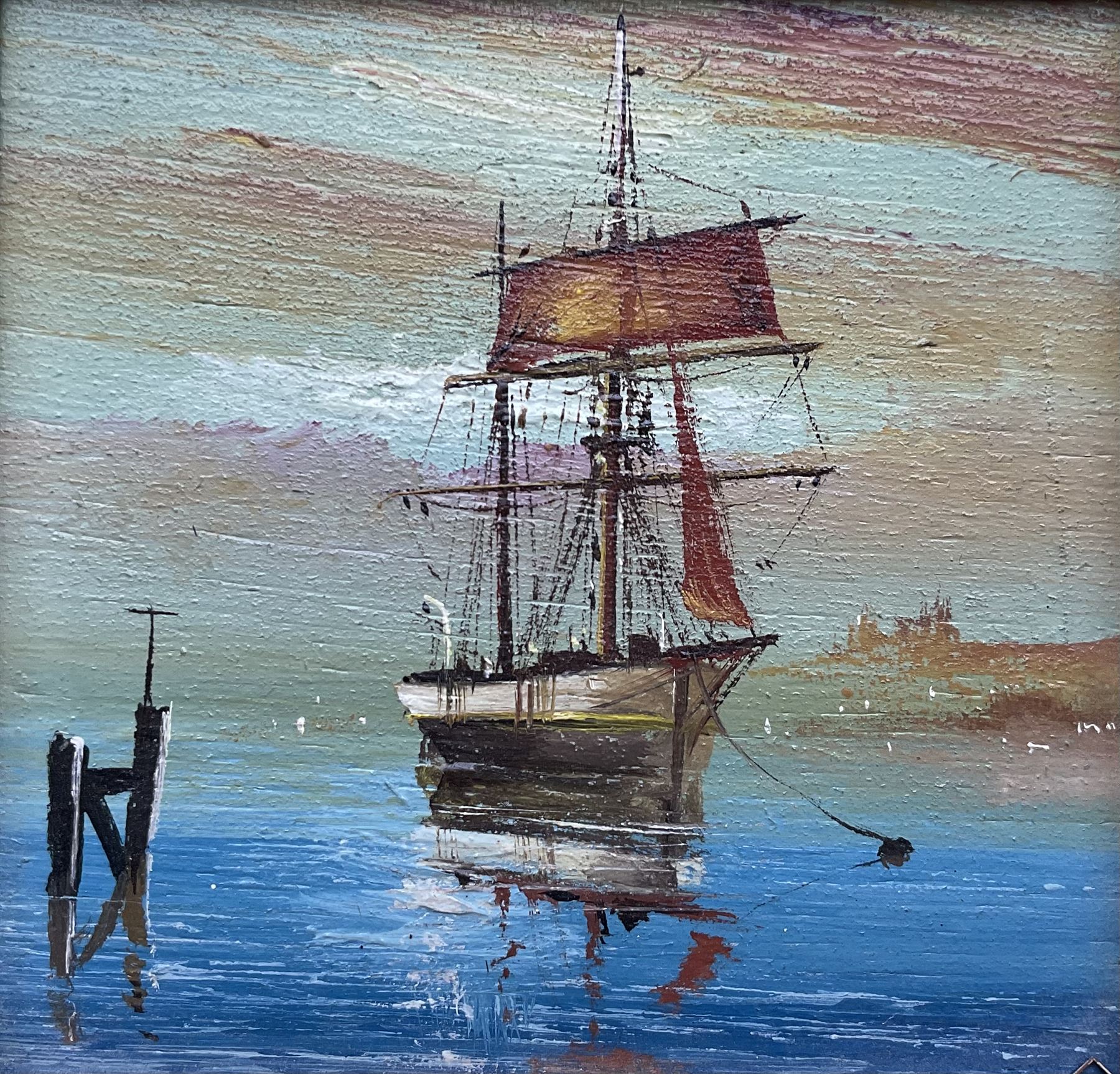 Peter Gerald Baker (British 20th century): 'Whitby 1890', oil on panel unsigned, titled on plaque 9cm x 9cm