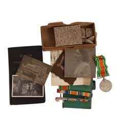 WWI British trio medal set, comprising 1945-15 Star, War medal and Victory medal, awarded to 14188 Pte J T Brunt Ches R, together with medal bar and ephemera relating to  Private John Thomas Brunt, including documentation for military service, gas injury at Ypres, postcards etc 