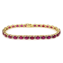  18ct gold ruby a diamond line bracelet, stamped 750, rubies approx 13.3 carat  