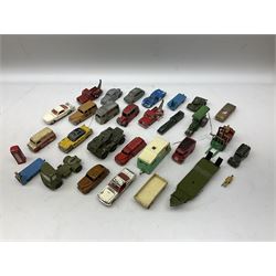 Dinky/Corgi - twenty-nine unboxed and playworn die-cast models including Mobilgas Tanker, two BEV Trucks, Aveling-Barford steam roller, Coventry Climax fork-lift, Hudson Hornet, Vanguard, Post Office Telephones Van, Royal Mail Van etc