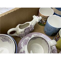 Shelley bowl, TG Green measuring jug, Villeroy & Boch sauce boat and stand, Burleigh Asiatic Pheasants plum cow creamer, cylindrical vase, mugs, bowls, jug etc, Spode 'Full Cry' The Hunt plate, Spode Ladybird mugs, Portmeirion, Meakin, Carlton China, teawares, ceramics etc