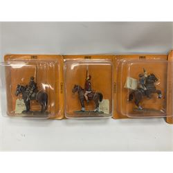 Nineteen Del Prado metal soldiers and one Cannon Barrel from periodical issues for Battle of Blenheim, Crimea, American Civil War etc; all in unopened blister packs, some duplicates