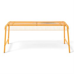 Ikea - 'Vasteron' 1990's orange metal bench, wireframed seat with tubular metal supports 