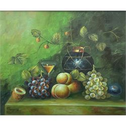 Continental School (Late 20th century): Still Life of Fruit on a Table, oil on canvas indistinctly signed 49cm x 59cm