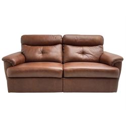 G Plan - 'Atlanta' three-seat sofa (W195cm, H97cm, D100cm), and two-seat sofa (W165cm), upholstered in brown leather