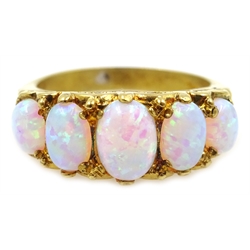 Silver-gilt five stone opal ring, stamped Sil  