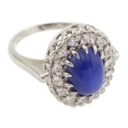 14ct white gold star sapphire and diamond cluster ring