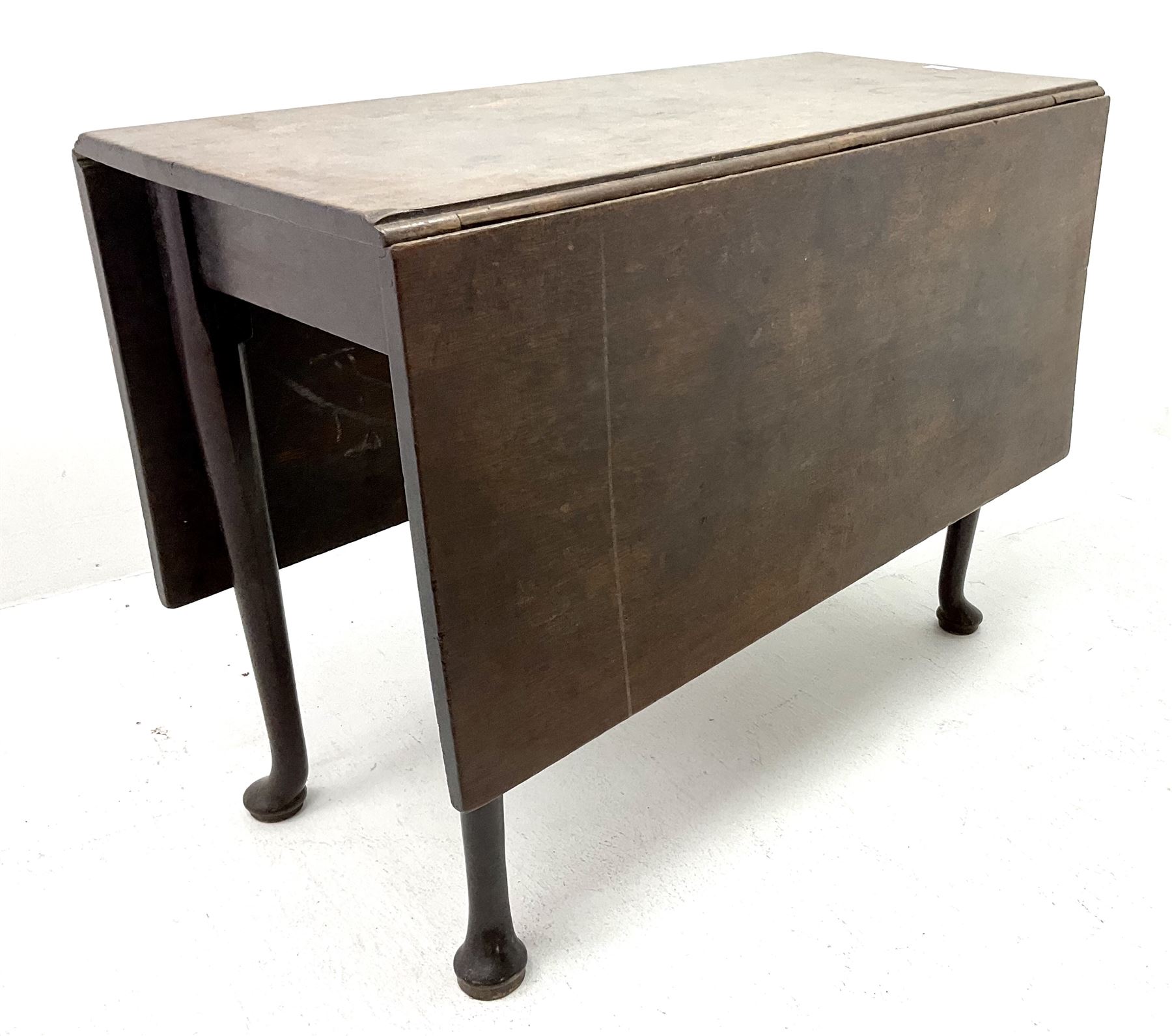 19th century mahogany drop leaf table, turned tapering supports on pad feet