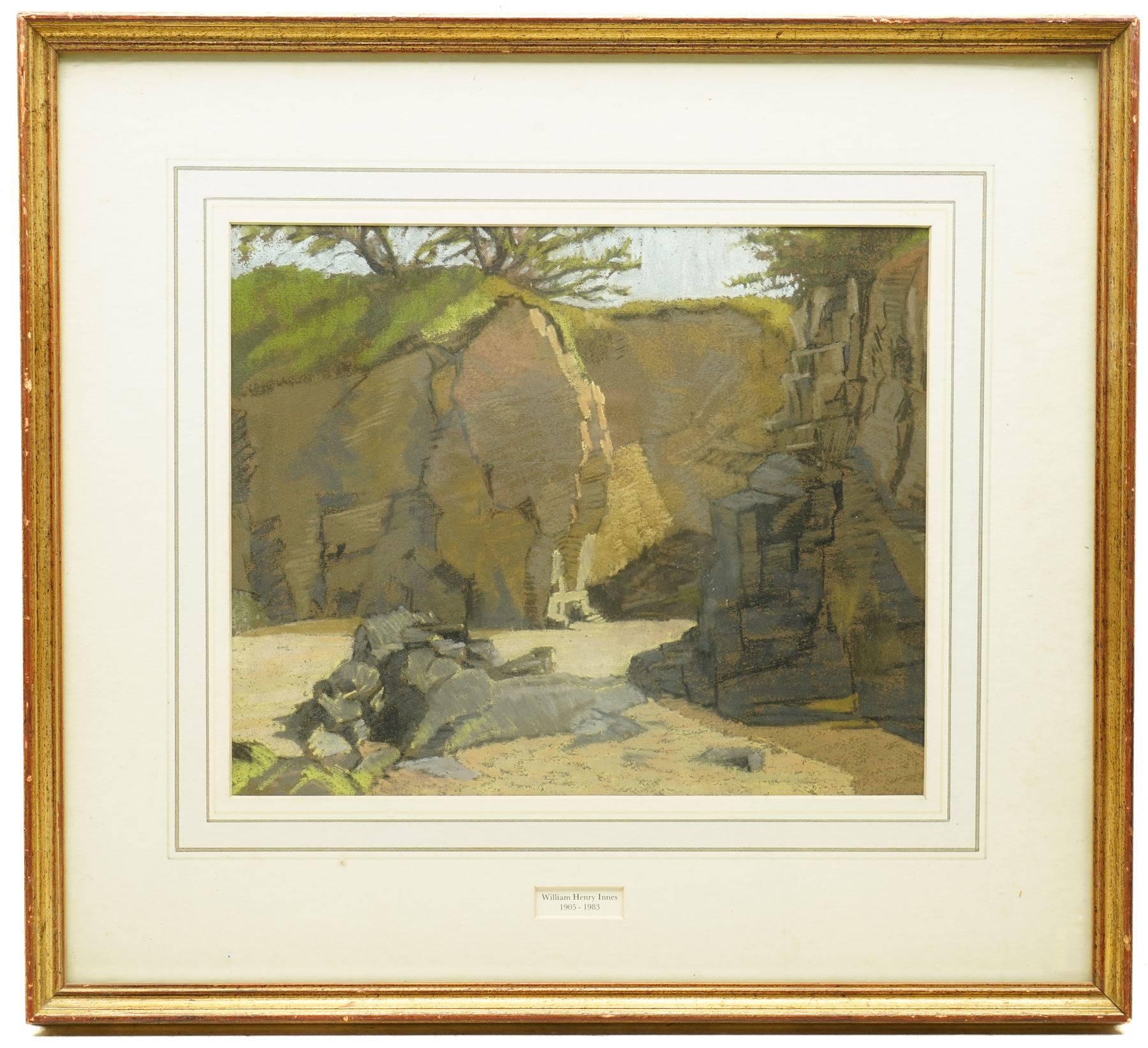 Attrib. William Henry Innes (British 1905-1983): Cliff Face, pastel unsigned, attributed on the mount 25.5cm x 31.5cm 