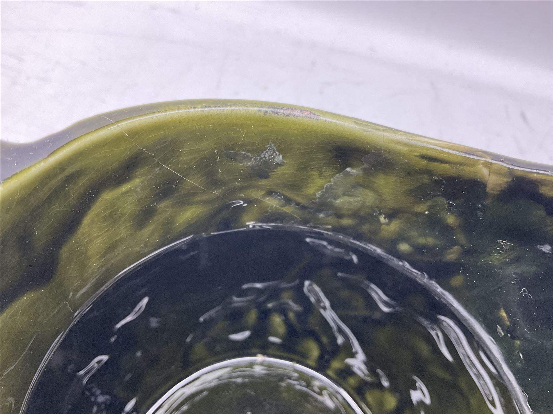 Three jardinières comprising West German Gerz example decorated in relief, Doulton Slaters example with frilled everted rim and a majolica example, and a further two Arthur Wood majolica jugs (5)