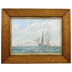 Walter C Grimes (British mid 20th century): Sailing Ships at Sea, oil on canvas signed and dated 1945, 27cm x 38cm