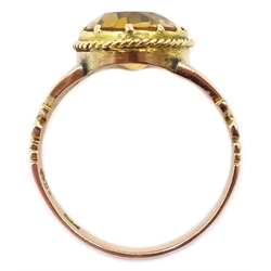  Edwardian gold oval citrine ring, stamped 9c makers marks J D  
