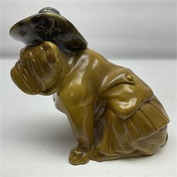 Royal Doulton figure Royal Doulton bulldog figure, modelled in a Tam O'Shanter hat, khaki glazed, with printed mark beneath, H19cm 