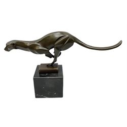 Bronze figure, modelled as a stylised running cheetah, with foundry mark, H19cm