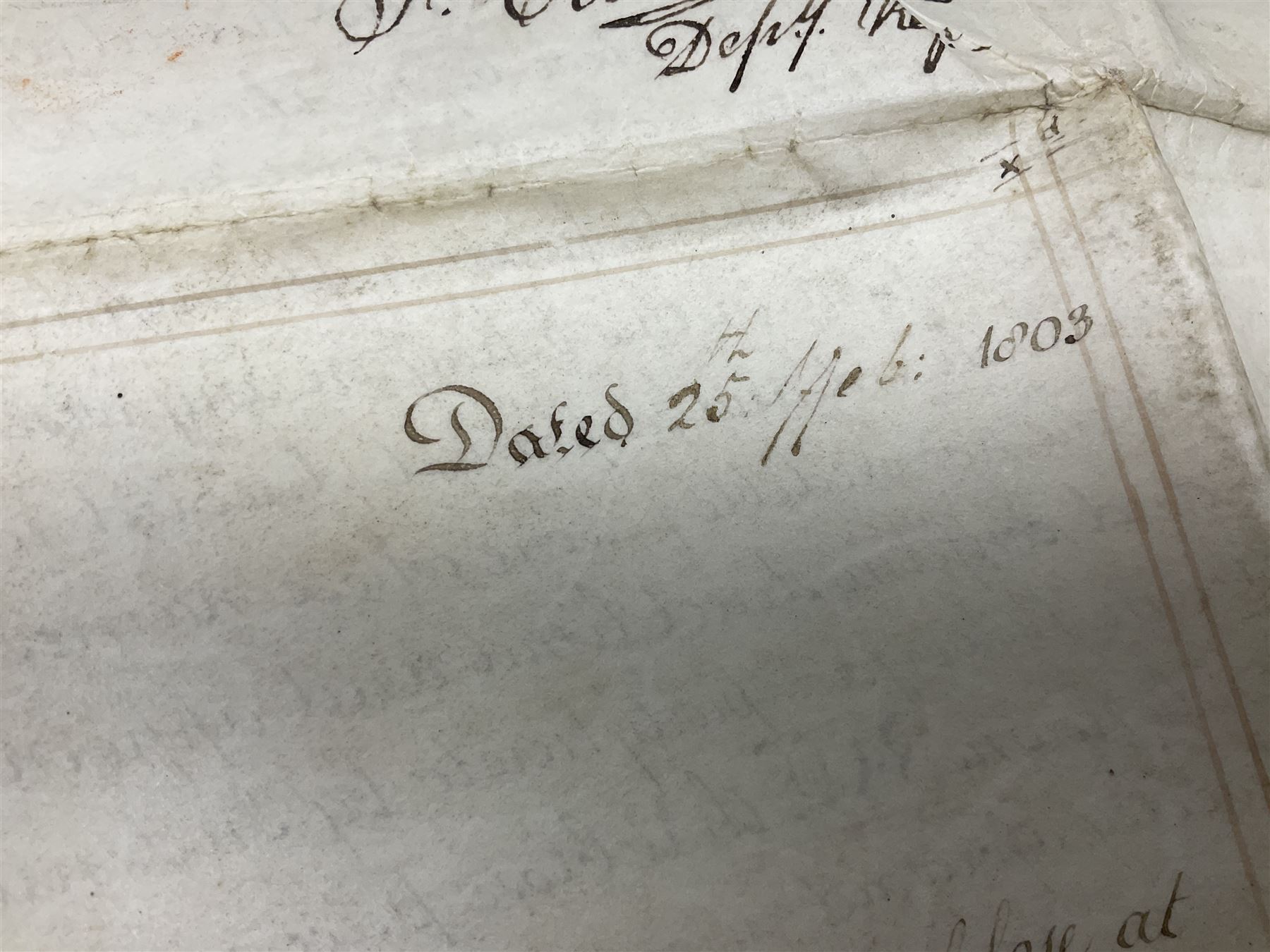 Early 19th century manuscript deed on vellum in three sections dated 25th February 1803 relating to 'An agreement between William Wilberforce, of the old palace yard, Westminster - son of Robert, AND The Reverend Thomas Bowman, of Beverley, who has agreed to buy from William Wilberforce the Freehold of a 