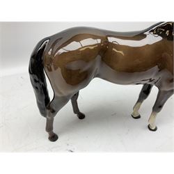 Six Beswick figures of bay horses, including large hunter no.1734, Shire horse no.818, horse with tucked head no.1549, etc (6)