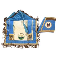 Masonic jewels, including six silver examples, hallmarked, with gavel, RAOB cuffs, apron and chain of office, in leather case with gilt initials