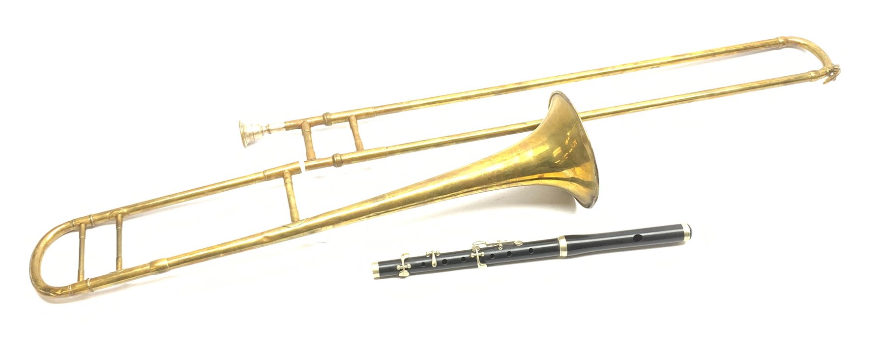 Butler brass twopiece slide trombone with mouthpiece L107cm; together