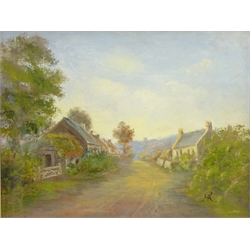  Rural Village and Lakeland Landscape, pair 20th century oils on canvas signed with monogramme CH? 32cm x 42cm (2)  
