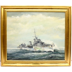 Geoff Shaw (British 1924-1992): 'H.M.S. Windsor' - Ship's Portrait, oil on board signed 49cm x 59cm
