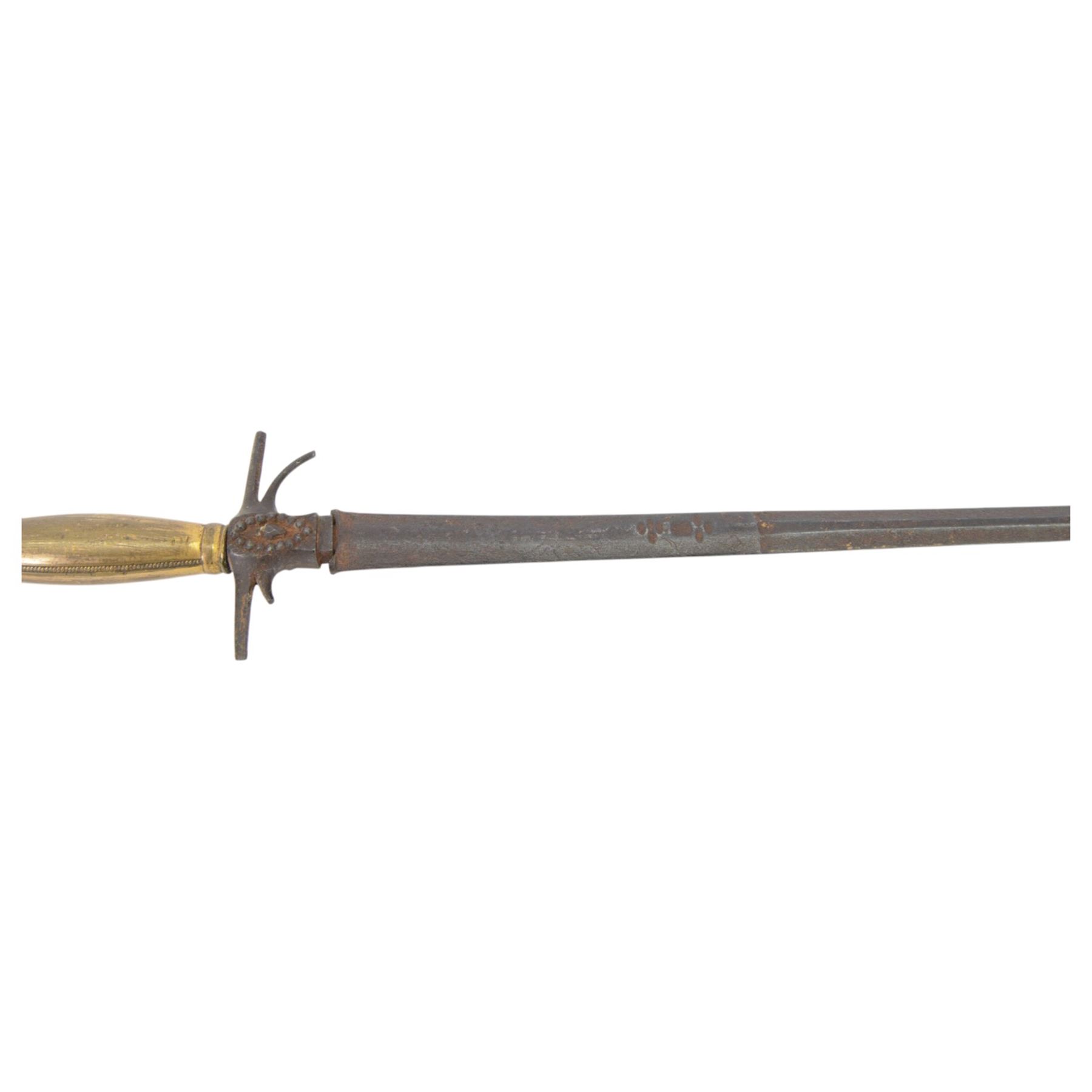 Four court swords, together with fencing foil and dagger in leather and brass scabbard 