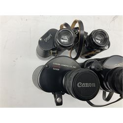 Ten cased pairs of binoculars, to include Rainbow 20x60, Barr & Stroud 7x, Yashica 7x50, Ross London Stepmur 10x50, Wray London Defiant 10x35, Canon 8x30 etc