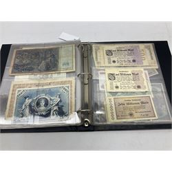 World banknotes, including Queen Elizabeth II The States of Jersey one pound 'DB202703', five pounds 'BB527762' and ten pounds 'AB651481', reserve bank of New Zealand two dollars '1L3 741894', King George V Straits Settlements one dollar 1st January 1935 'F/83 28924', various Bank of England notes etc, housed in two ring binder albums