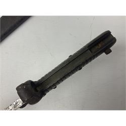 French 1866 pattern sabre bayonet with 57cm fullered steel curving blade dated 1875, in steel scabbard L71cm overall