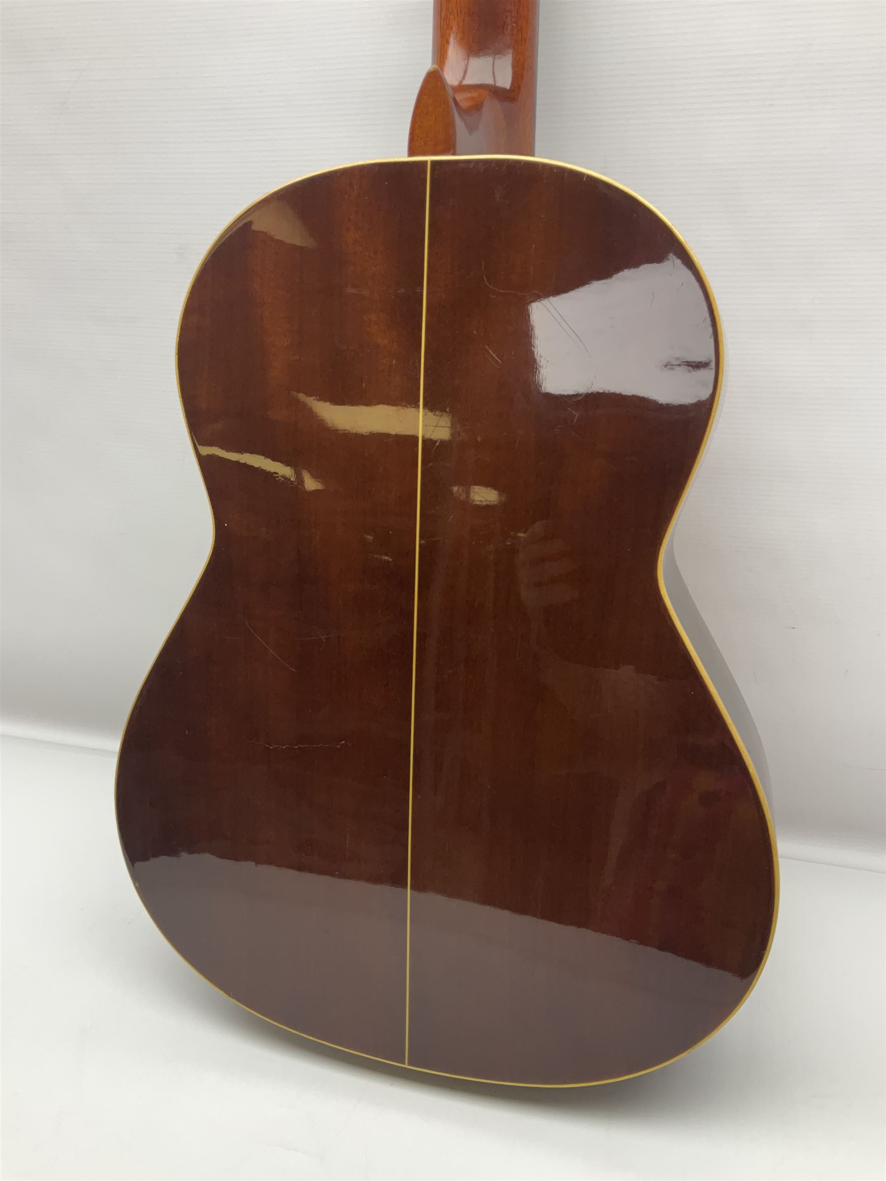 Harmony Model H6360 acoustic guitar in mahogany with spruce top, L103cm overall; and 1970s B&M (Barnes & Mullins) Concert Grande acoustic guitar, L101.5cm overall; each in hard carrying case (2)