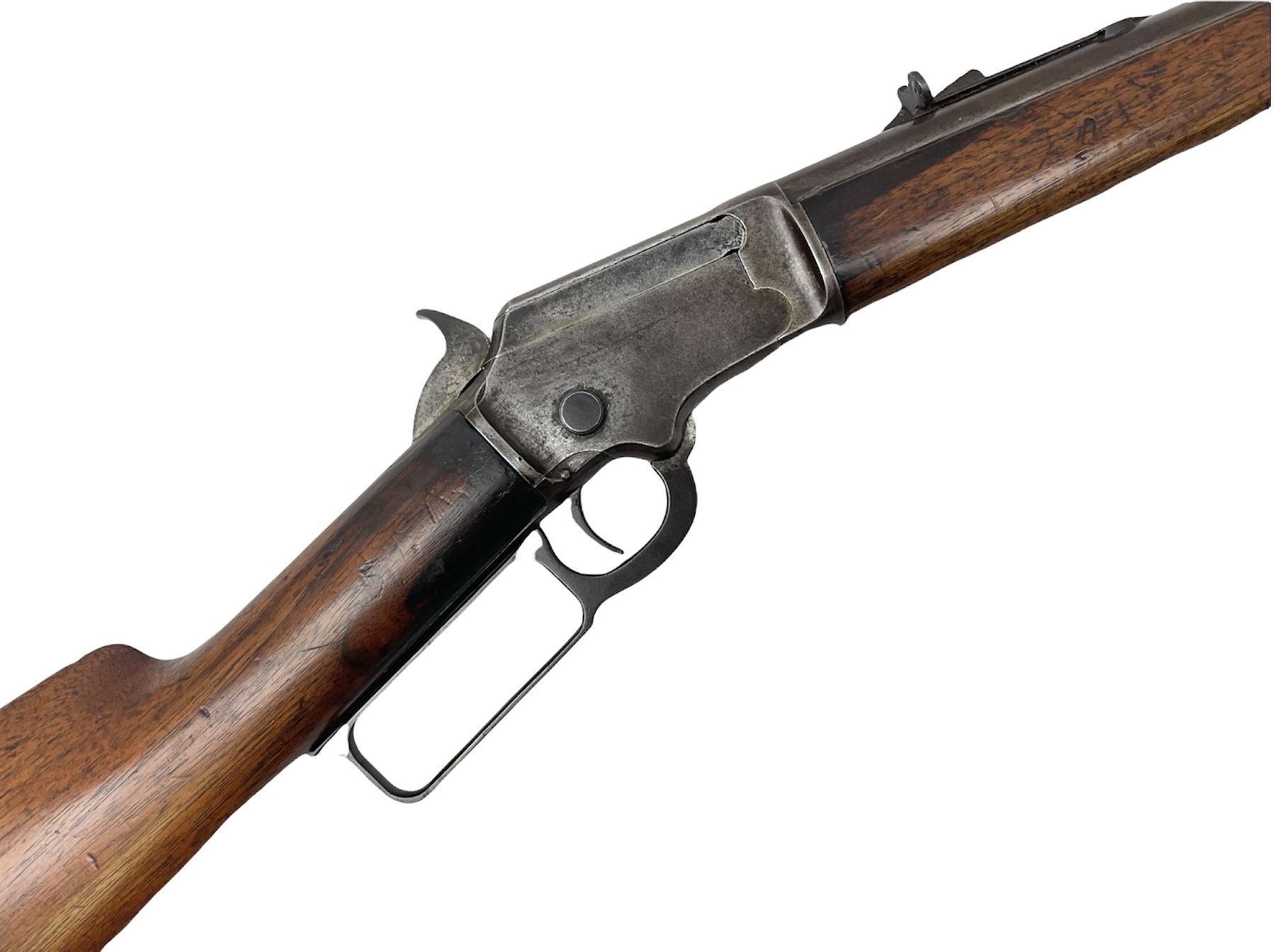 Marlin Firearms Co. USA 'Safety' .32 rim-fire rifle dated 1892, the 61cm barrel with magazine tube under, walnut stock with under lever cocking and crescent butt plate, serial no.153534, L103.5cm