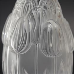 Lalique Tulip pattern glass vase of baluster form, the base signed 'Lalique, France' 17.5cm