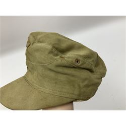 WW2 German DAK M42 Army Field Cap stamped G. Teufel Sohn Tuttlingen M/42 55; and Afrikakorps cuff title (2)