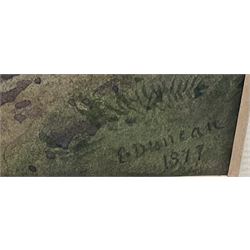 Edward Duncan RWS (British 1803-1882): Donkeys Sheltering from the Storm with Ships Floundering Beyond, watercolour signed and dated 1877, 24cm x 39cm
Provenance: dec'd estate purchased Gerard & Anne O'Farrell Watercolours, Faringdon, Oxfordshire, labelled verso 