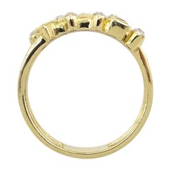 9ct gold square cut orange sapphire and round white zircon three row ring, hallmarked 