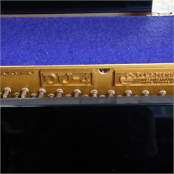 Offenbach by Daewoo model DU-4 upright piano, within high gloss ebonised case, circa 1990s serial no. 154804, with black wooden stool with velvet seat