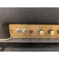 Marshall 1987X 50 watt plexi guitar amplifier head with master volume modification (screwdriver control on back), together with a Marshall 1960 4 x 12 speaker cabinet on casters, head H25cm, W65cm, cab H83cm, W76cm