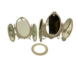 Large collection of mirrors, mostly cream and gilt examples, including two triple dressing table mirrors