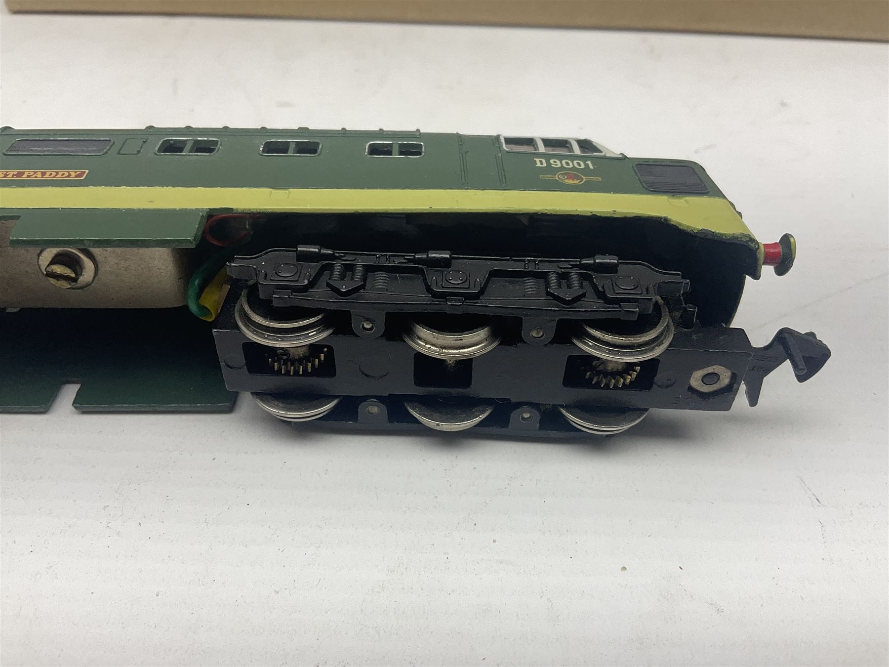 Hornby Dublo - 3-rail 3234 Deltic Type Diesel Co-Co locomotive 'St. Paddy' No.D9001 in BR two-tone green; in later unassociated plain box