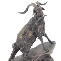 After Jules Moigniez, bronze figure of a goat climbing a rock, on oval plinth, inscribed signature, H28cm