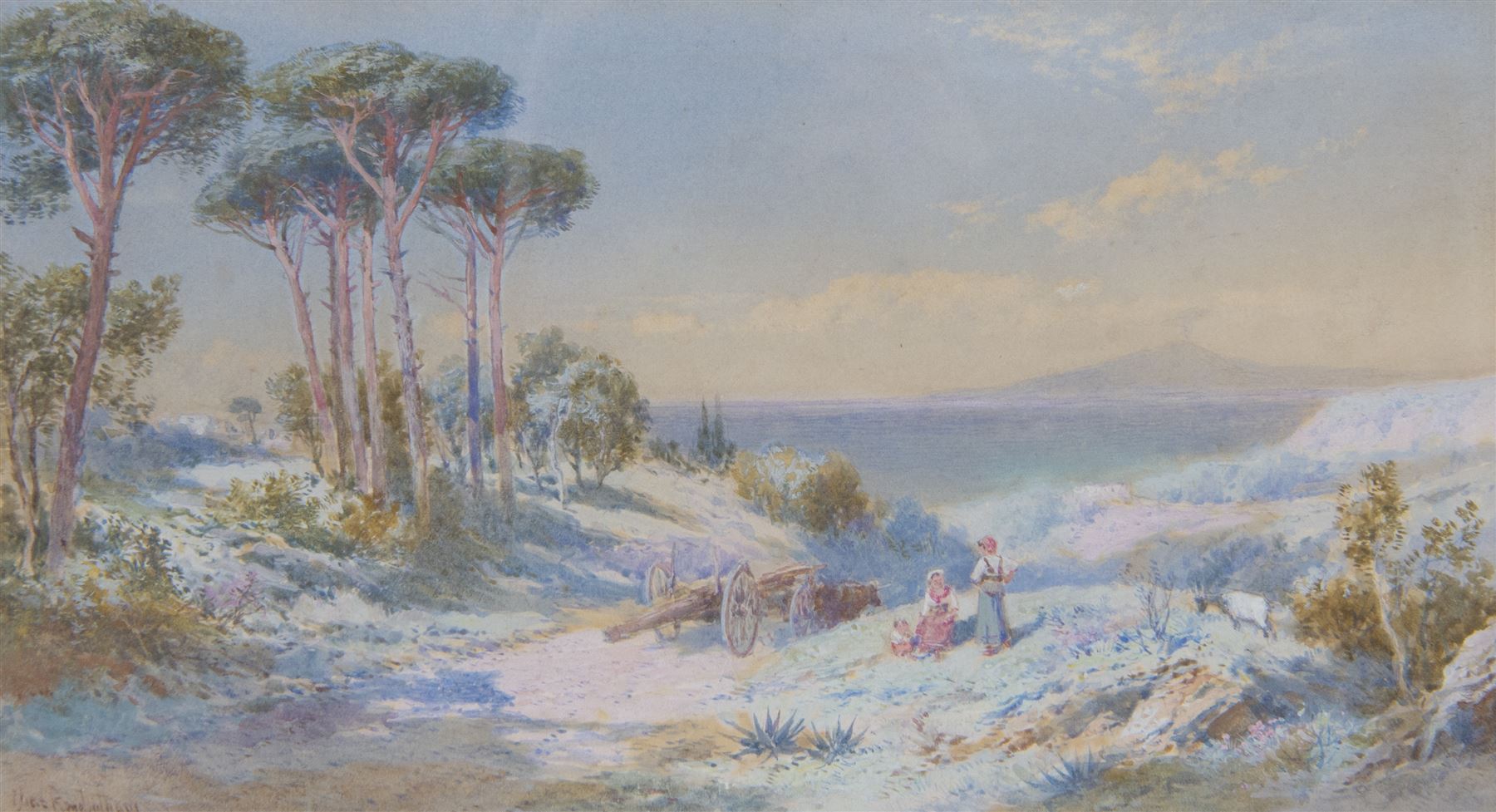 Charles Edmund Rowbotham (British 1856-1921): 'Vesuvius and the Bay of Naples from near Torre del Greco', watercolour signed, titled on the mount 15cm x 28cm