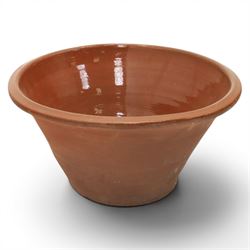 Very large 19th century terracotta pancheon, of typical tapering circular form, with brown slip glazed interior, H30cm D62cm