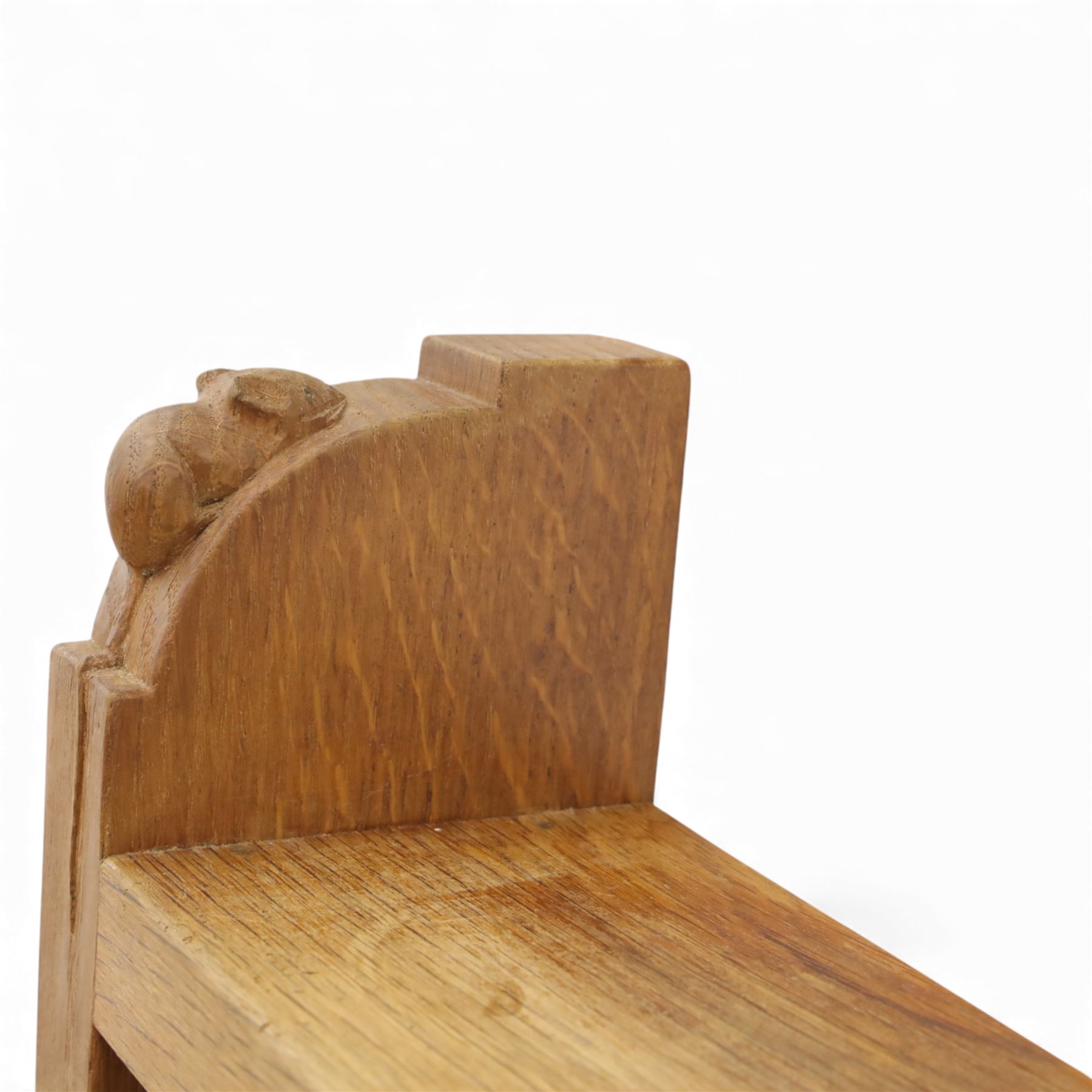 Mouseman - oak plate rack, with five shelves each with twin grooves, wall mountable, with signature mouse carving by Robert Thompson of Kilburn
