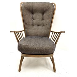 Ercol Evergreen high back easy chair, upholstered back and seat cushion